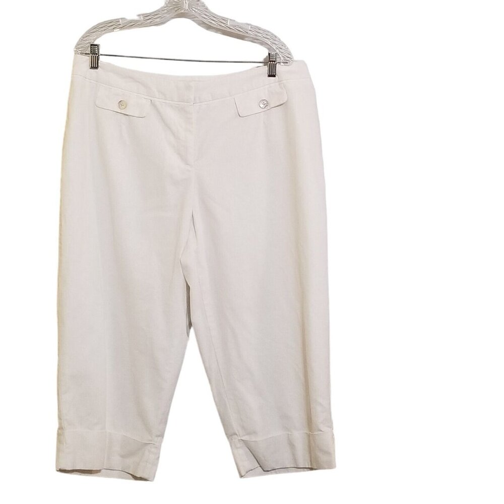 Cato Capri Pants Womens Plus 16W White Classic Linen Blend Cuffed - Picture 2 of 16